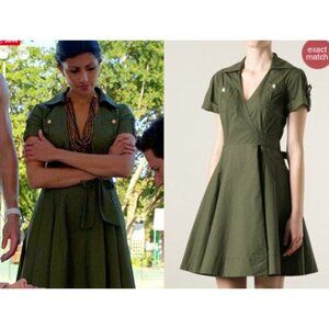 Diane von Furstenberg Kaley Dress Wrap Mini Army Green Size 4 Short Sleeve